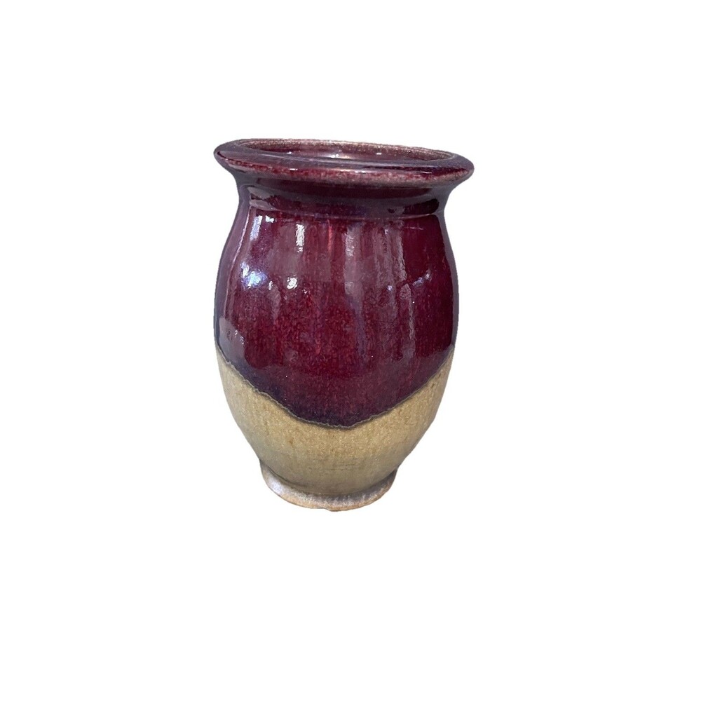Pottery Vase Horse South Western Textured Glaze Glossy Matte 6.25" Burgundy - Picture 6 of 11
